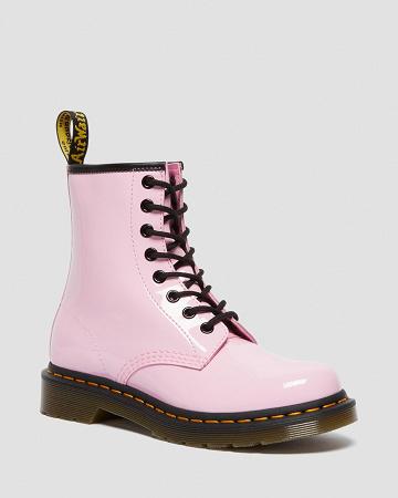 Botas con Cordones Dr Martens 1460 Charol Cuero Mujer Rosas | MX 582EBC